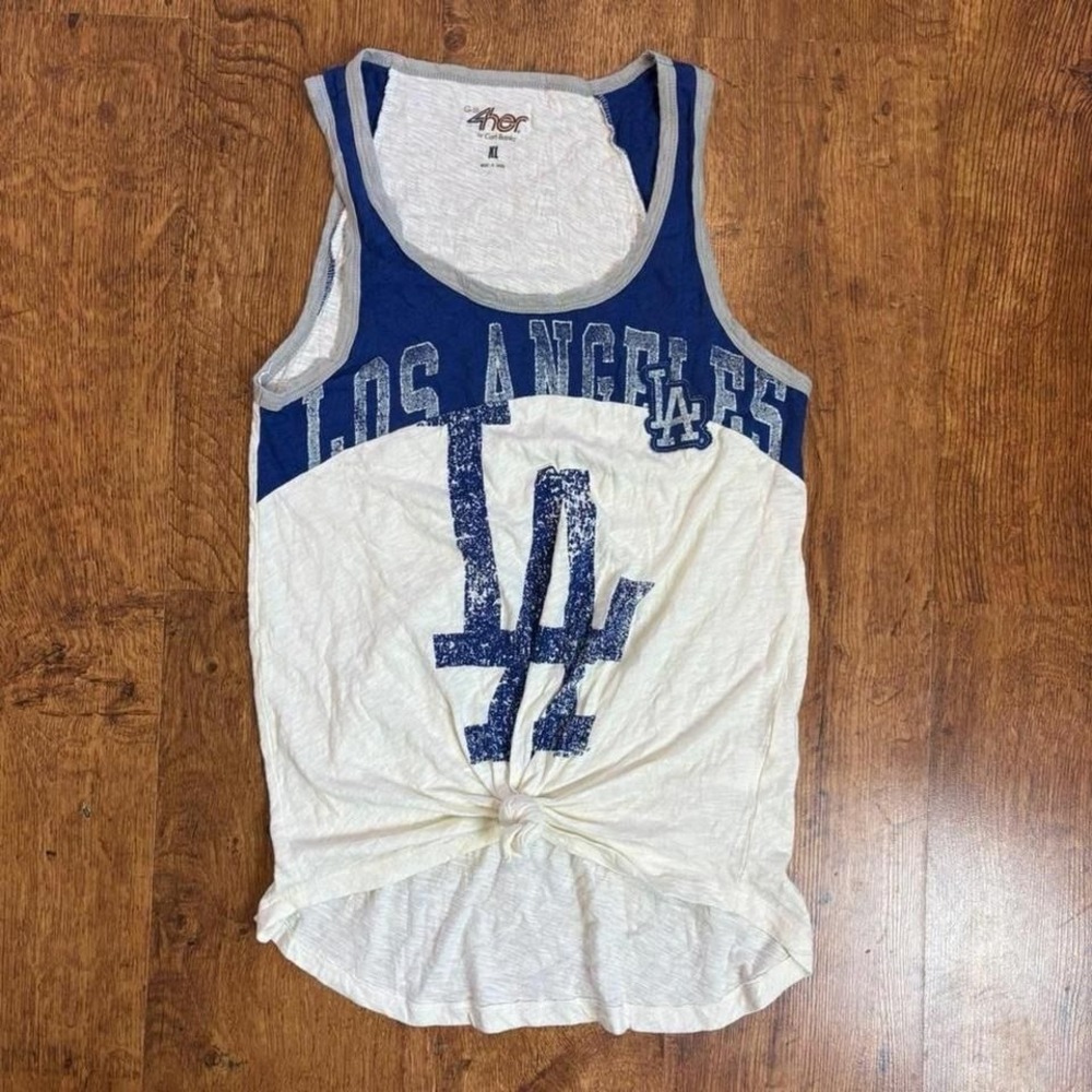 cream and blue Los Angeles Dodgers‎ tank top by G-lll 4Her by Carl Banks